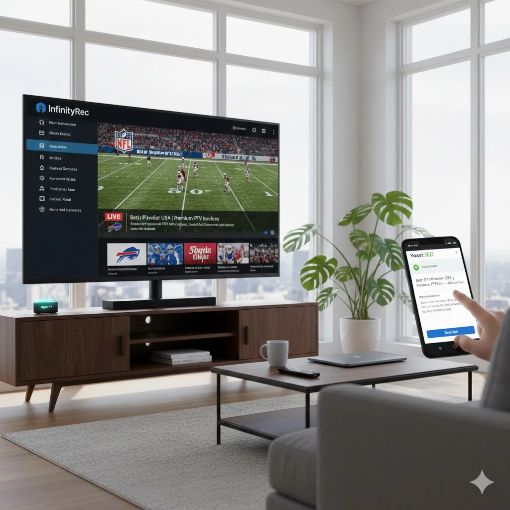 InfinityRec - Best IPTV provider interface showing premium 4K channels and live sports